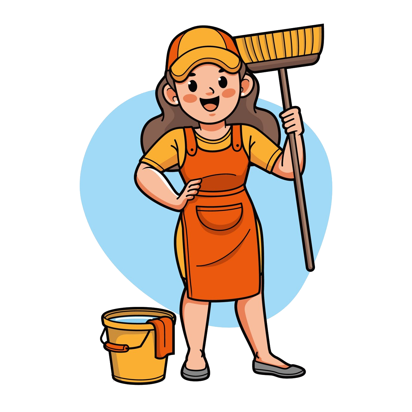 Hand drawn cleaning person cartoon illustration